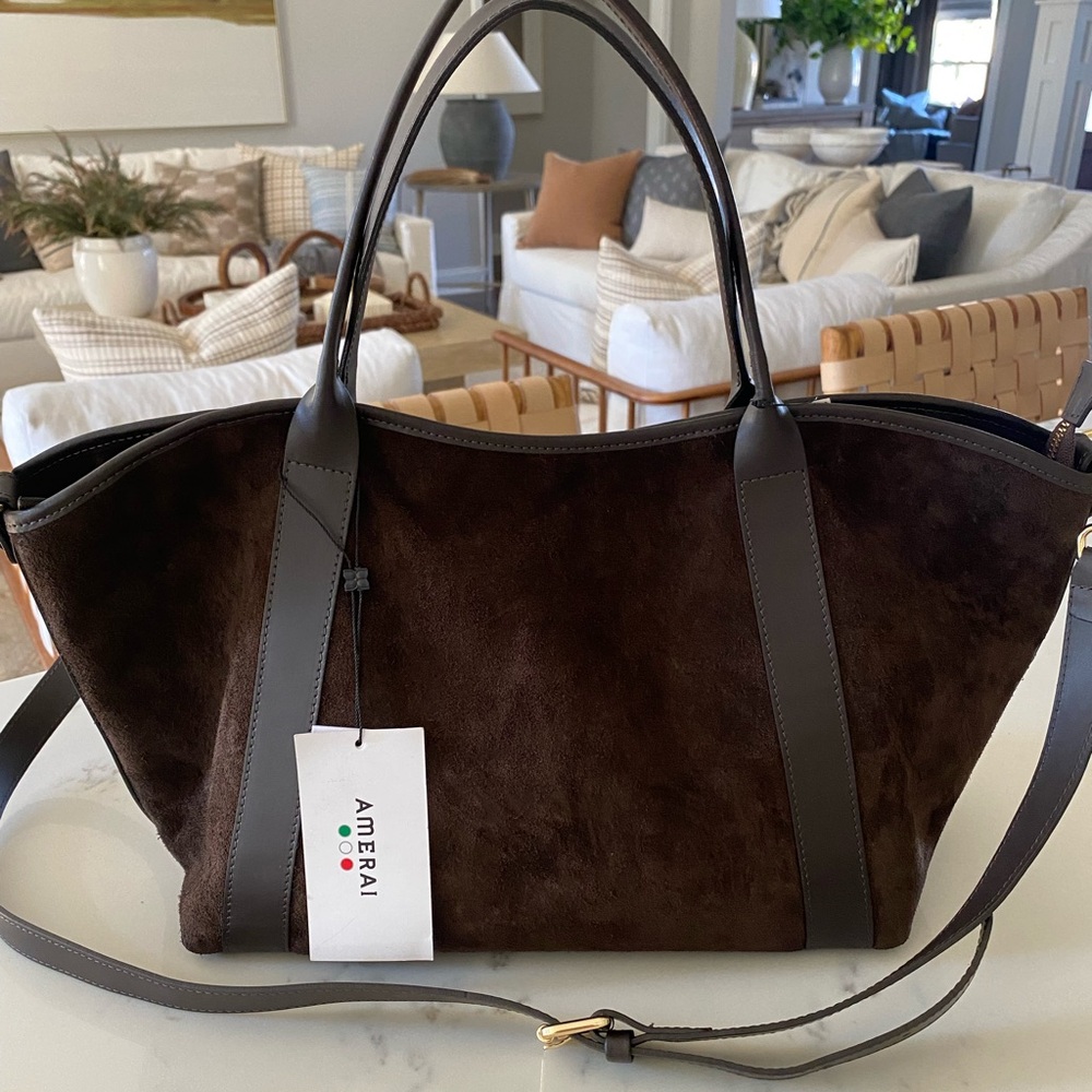 Fall 2024 It Bag- Brand NEW Amerai Chocolate Suede Crossbody Handbag
